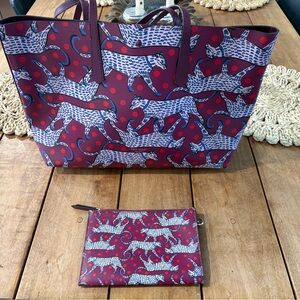 kate spade Plum Red Leopard-Print Tote with Matching Pouch